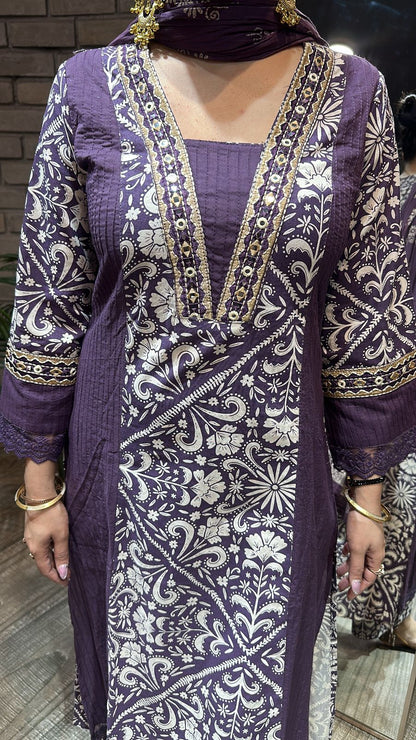 Kashish Lavander Designer Cotton suit
