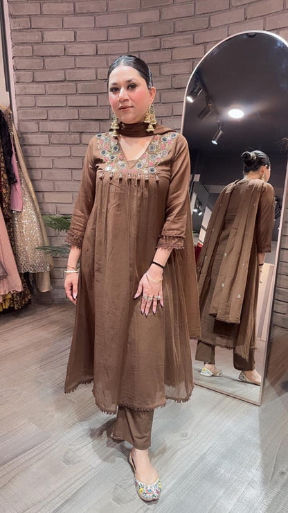 Kanpur Coffee Mirror A-Line Cotton suit