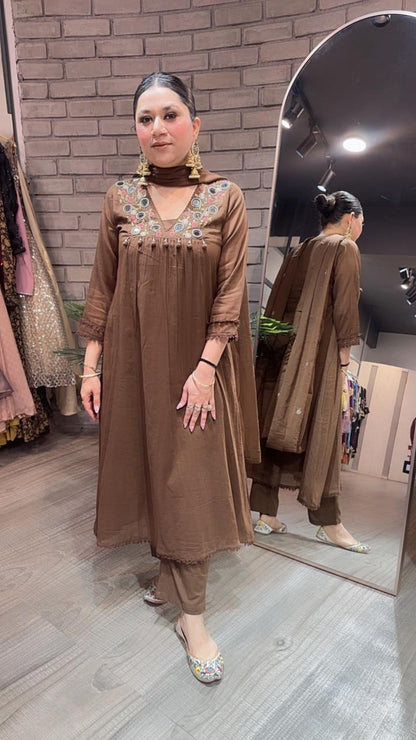 Kanpur Coffee Mirror A-Line Cotton suit