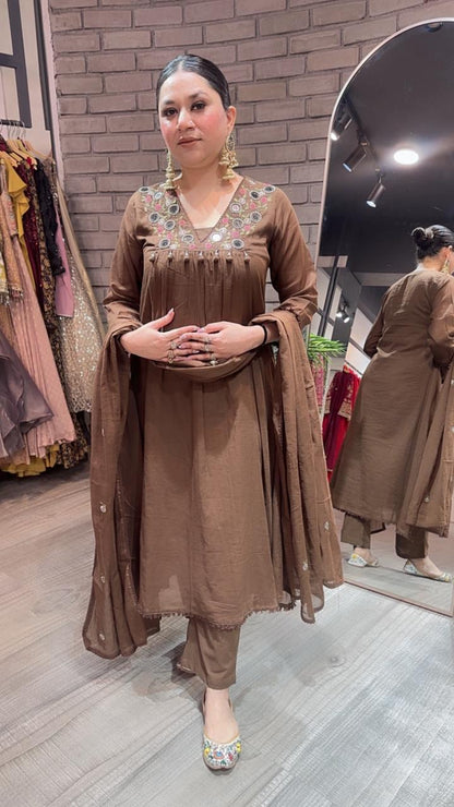 Kanpur Coffee Mirror A-Line Cotton suit