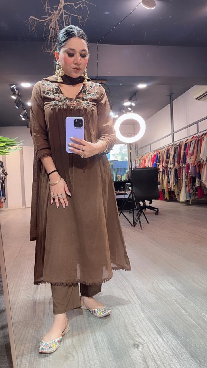 Kanpur Coffee Mirror A-Line Cotton suit