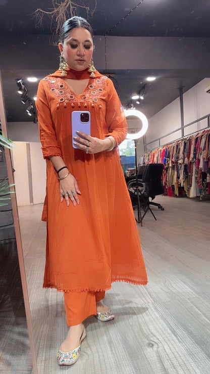 Kanpur Tangy Orange Mirror A-Line Cotton suit