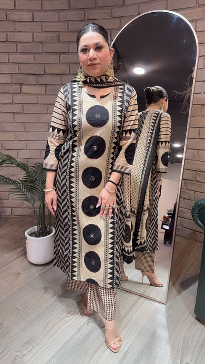 Heritage Beige Black Digital Cotton pocket suit