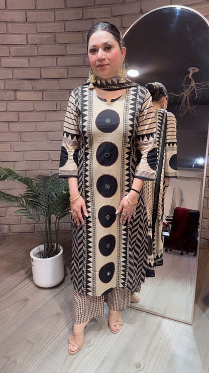 Heritage Beige Black Digital Cotton pocket suit