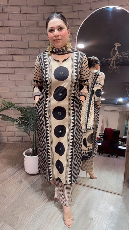 Heritage Beige Black Digital Cotton pocket suit