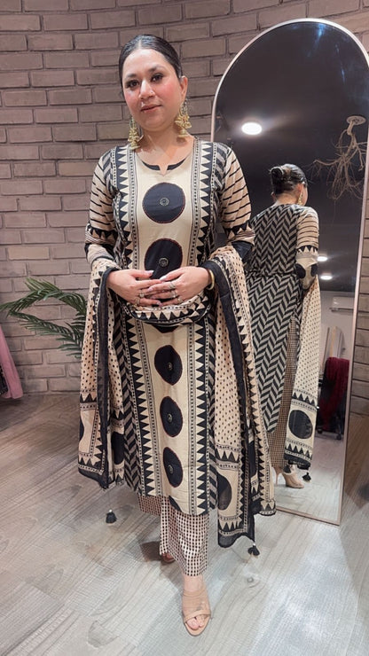 Heritage Beige Black Digital Cotton pocket suit