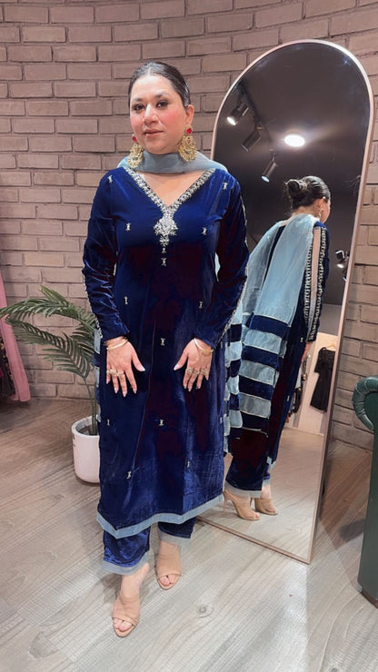 Kurban Blue Katdana Velvet suit