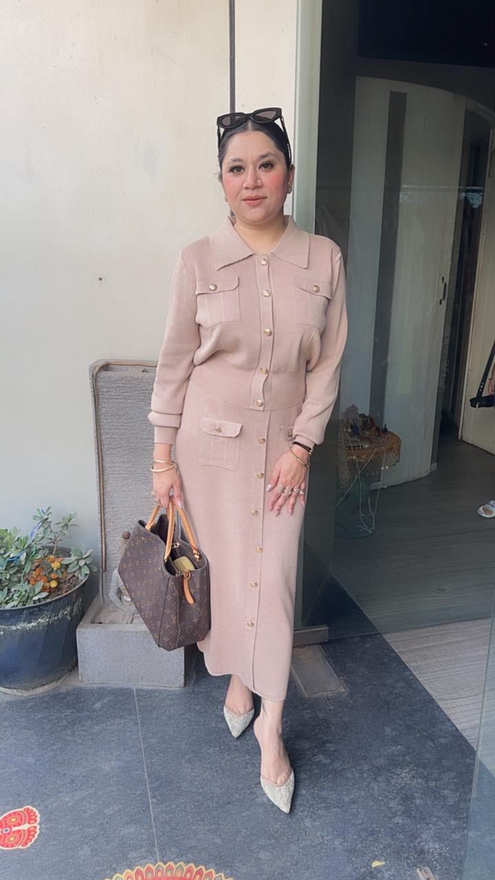 Kennedy Beige Woolen Skirt Cordset