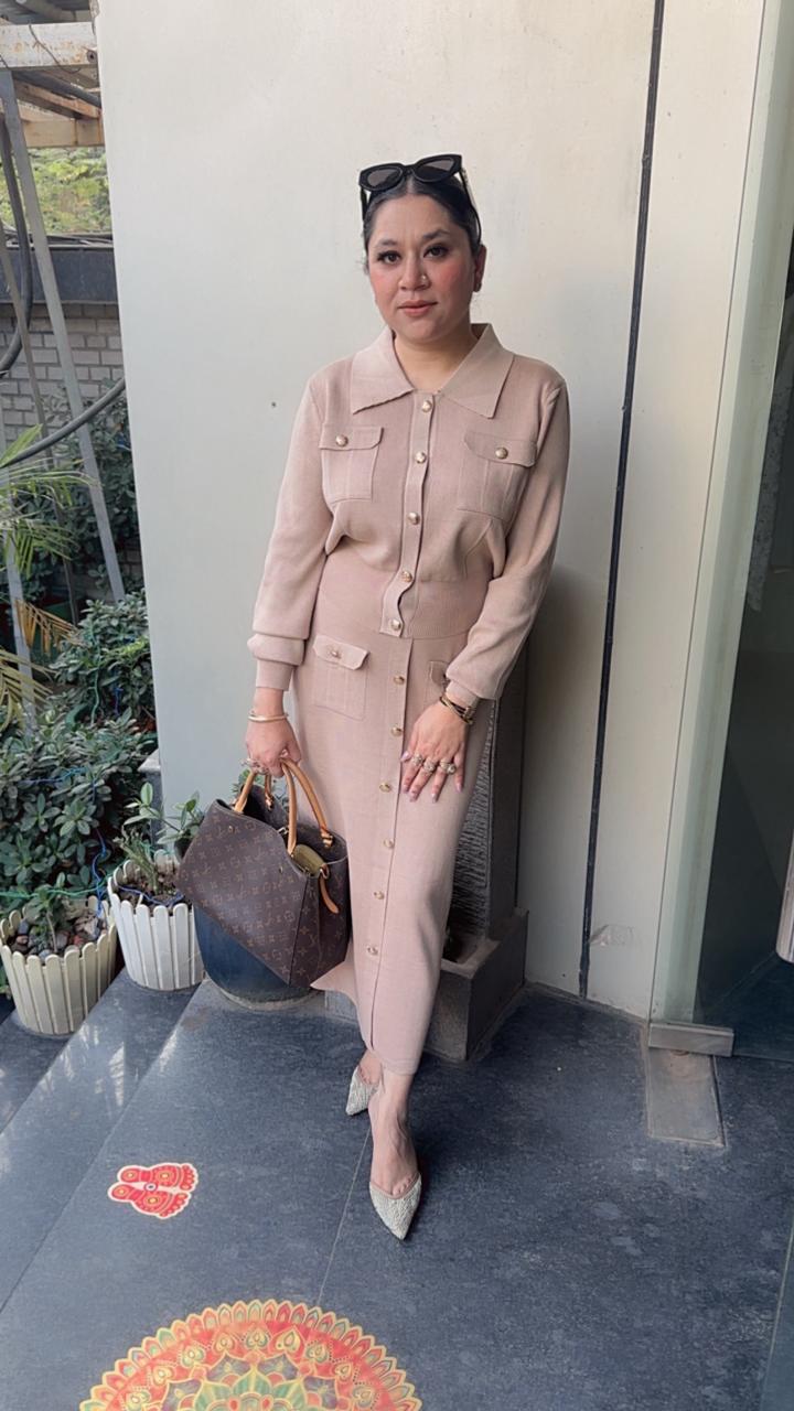 Kennedy Beige Woolen Skirt Cordset