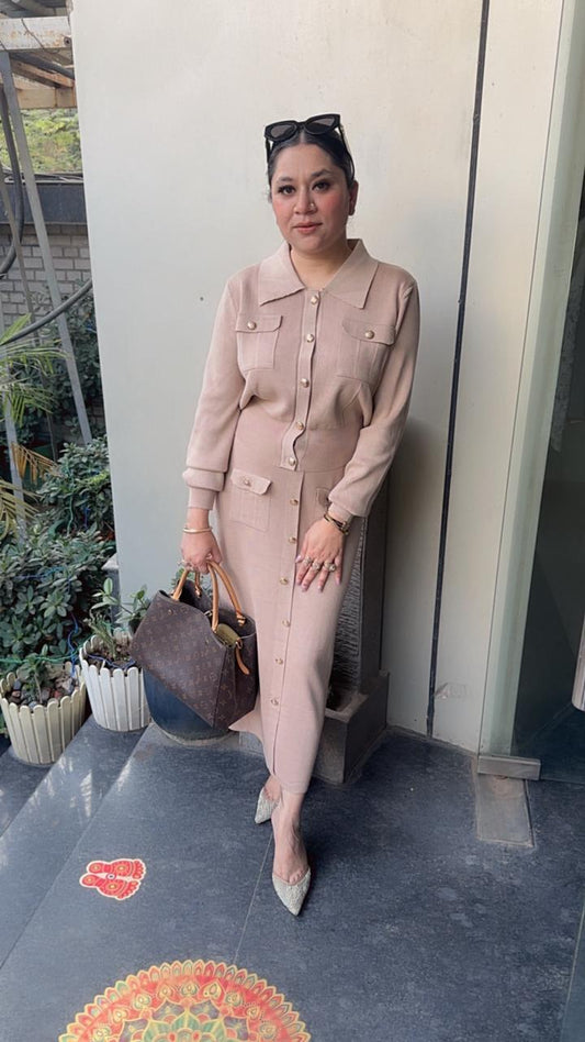 Kennedy Beige Woolen Skirt Cordset