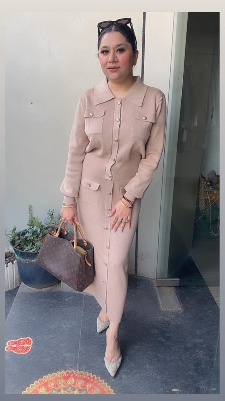 Kennedy Beige Woolen Skirt Cordset