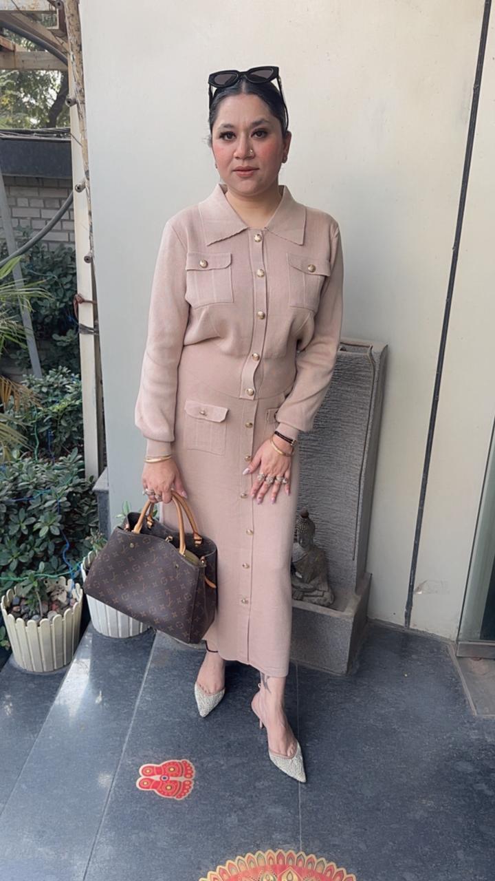 Kennedy Beige Woolen Skirt Cordset