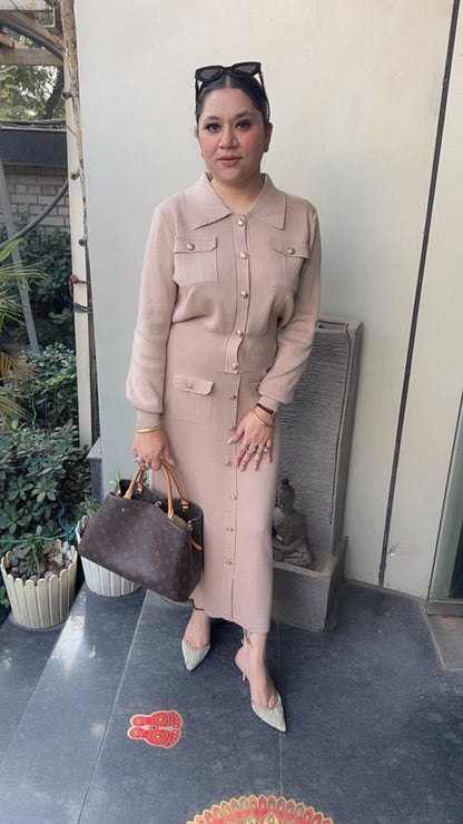 Kennedy Beige Woolen Skirt Cordset