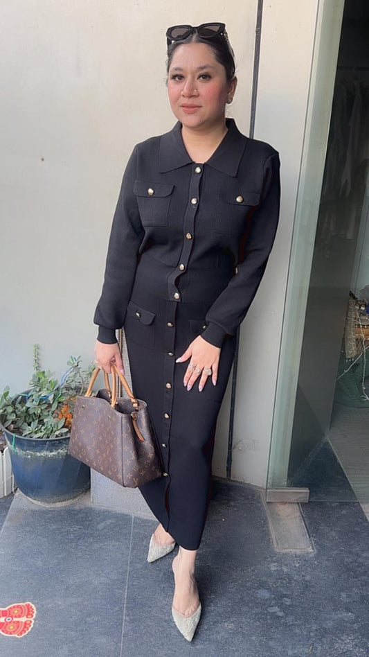 Kennedy Black Woolen Skirt Cordset