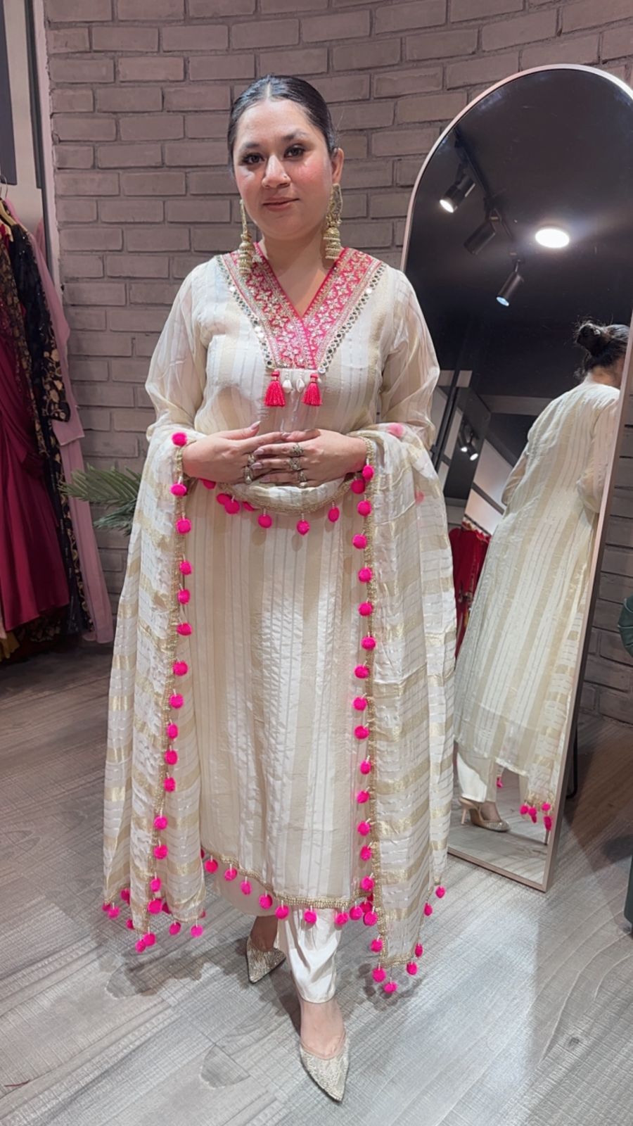 Meera pink Pom Pom Designer suit