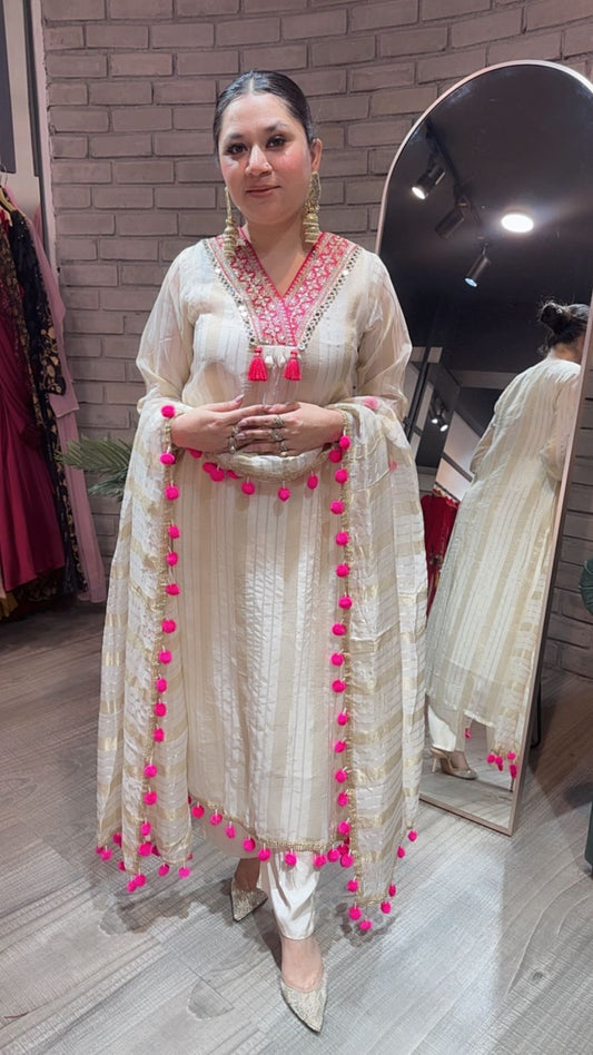 Meera pink Pom Pom Designer suit