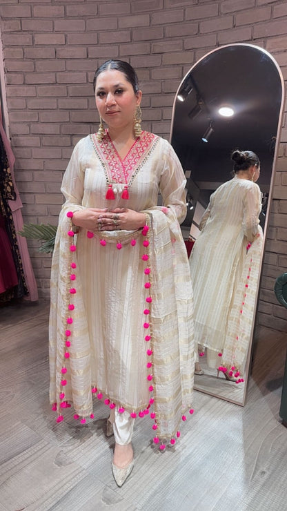 Meera pink Pom Pom Designer suit