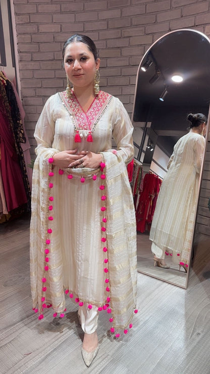 Meera pink Pom Pom Designer suit