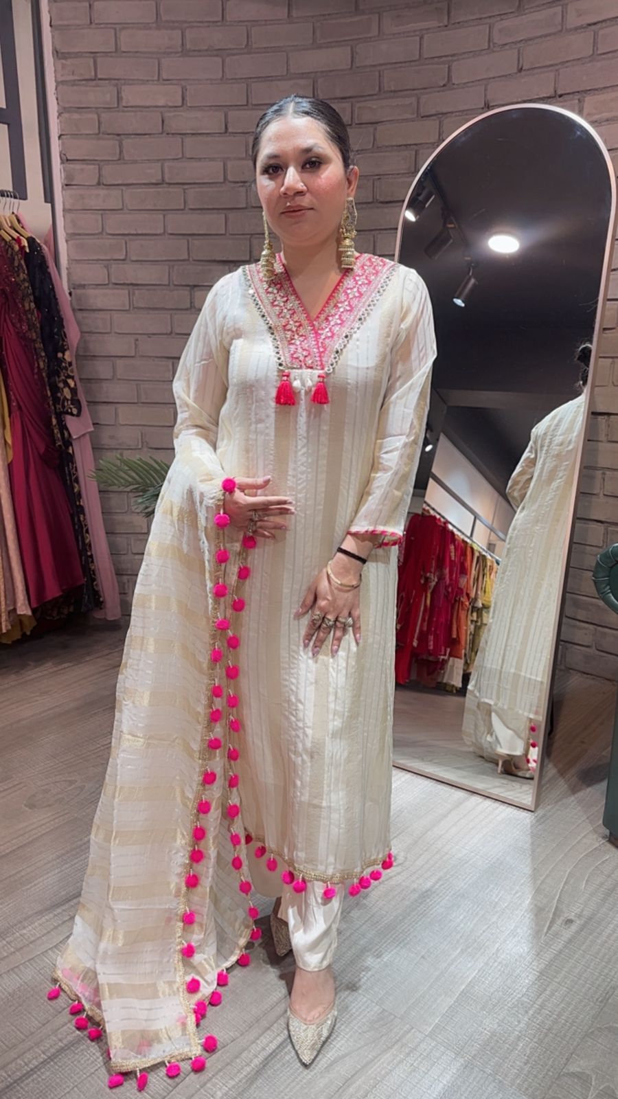 Meera pink Pom Pom Designer suit