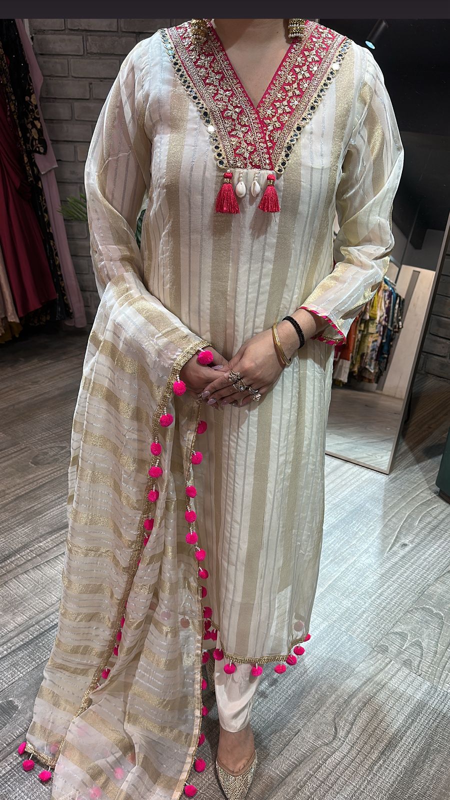 Meera pink Pom Pom Designer suit