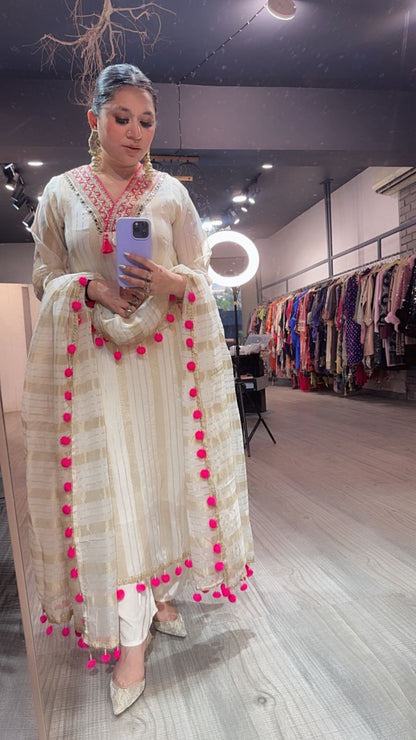 Meera pink Pom Pom Designer suit