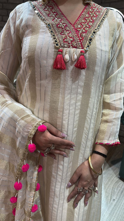 Meera pink Pom Pom Designer suit