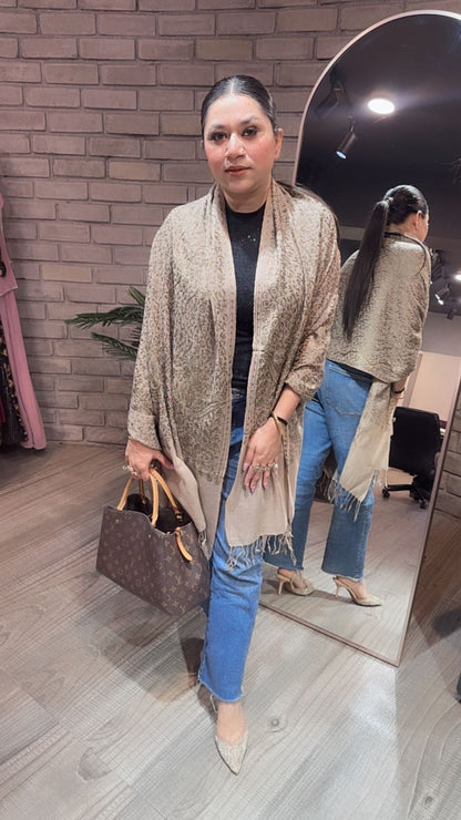 Paschina Beige Thread work Woolen shawl