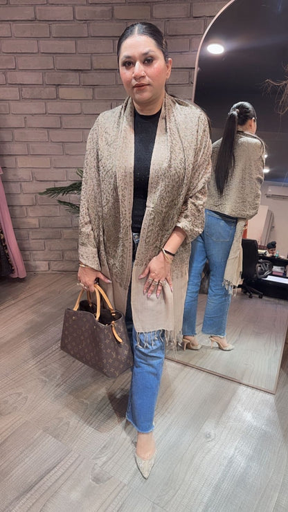 Paschina Beige Thread work Woolen shawl