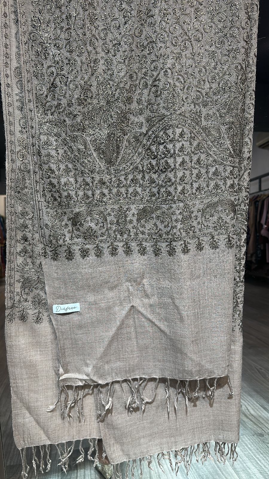 Paschina Beige Thread work Woolen shawl