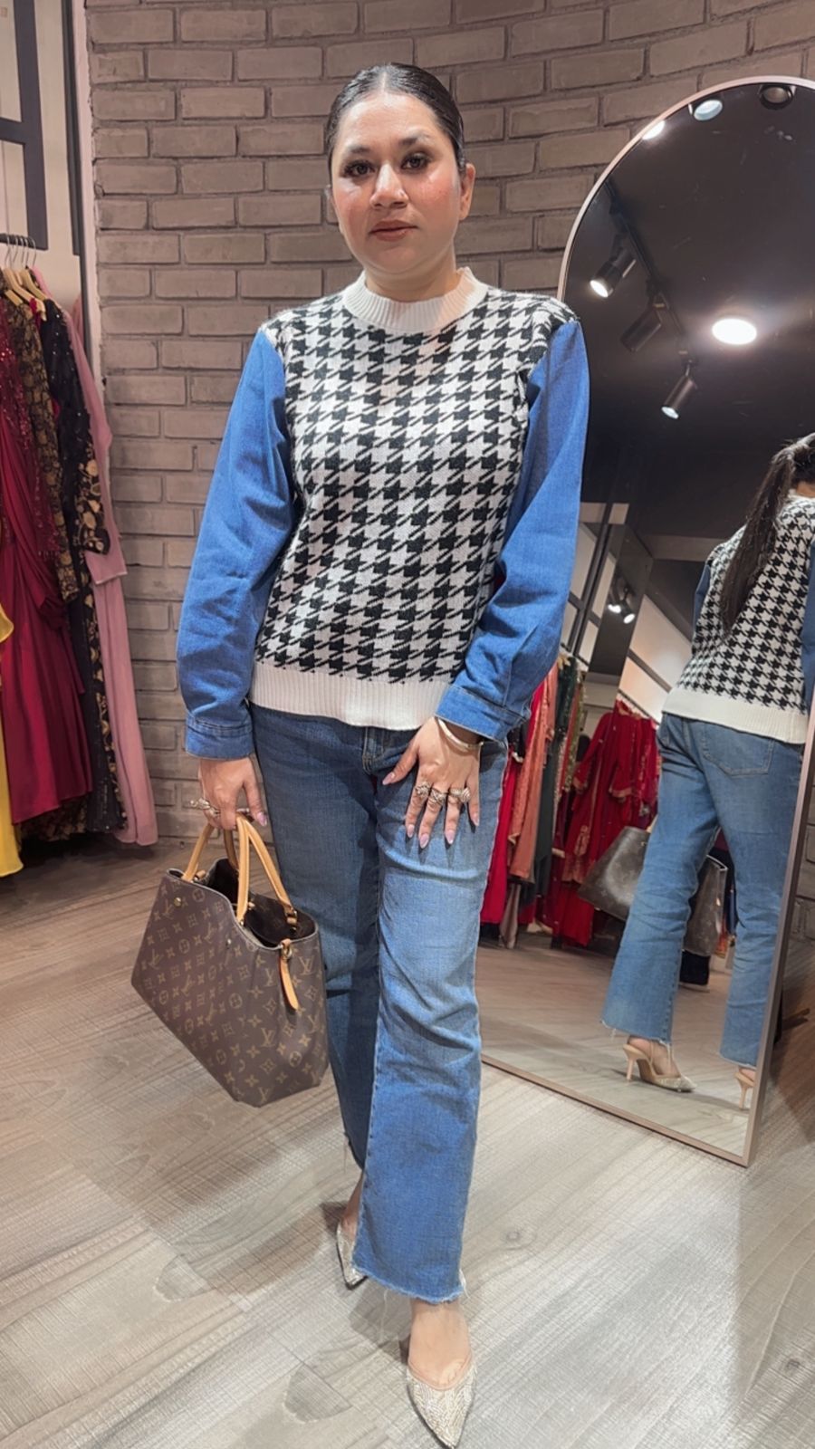 Crossword white Black Denim Sweater