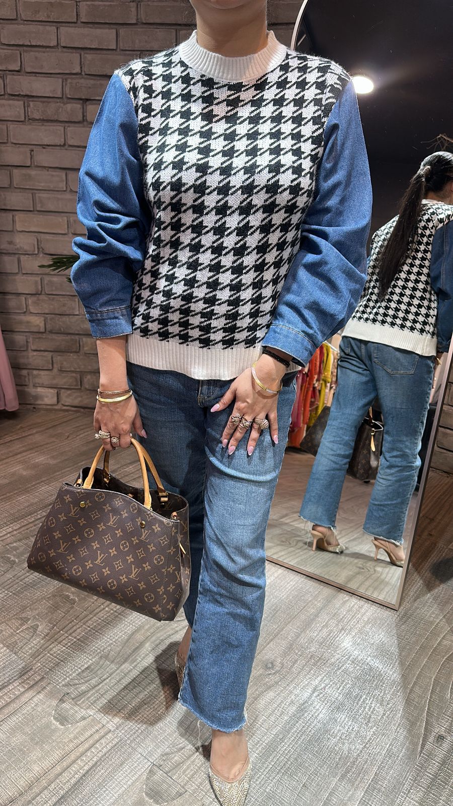 Crossword white Black Denim Sweater