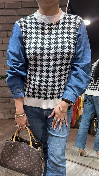 Crossword white Black Denim Sweater