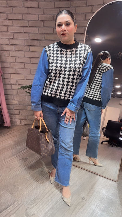 Crossword Black white Denim Sweater