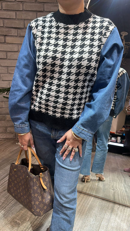 Crossword Black white Denim Sweater