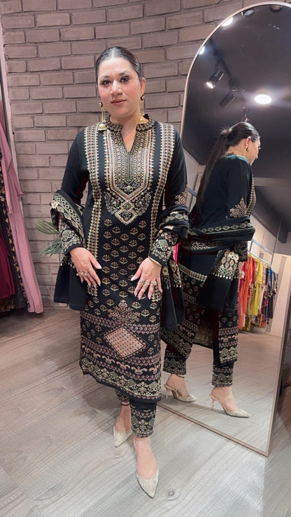 Pepper Black Woolen Designer suit