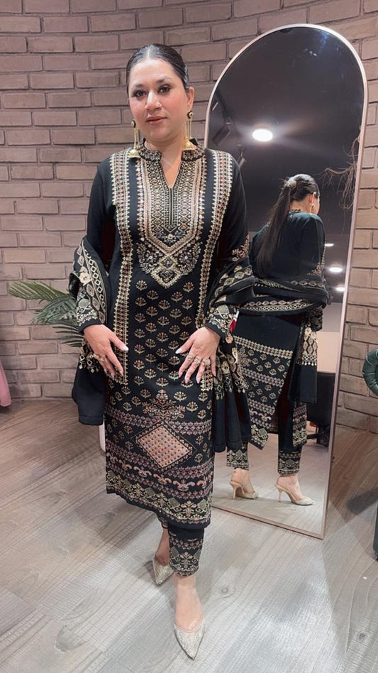 Pepper Black Woolen Designer suit