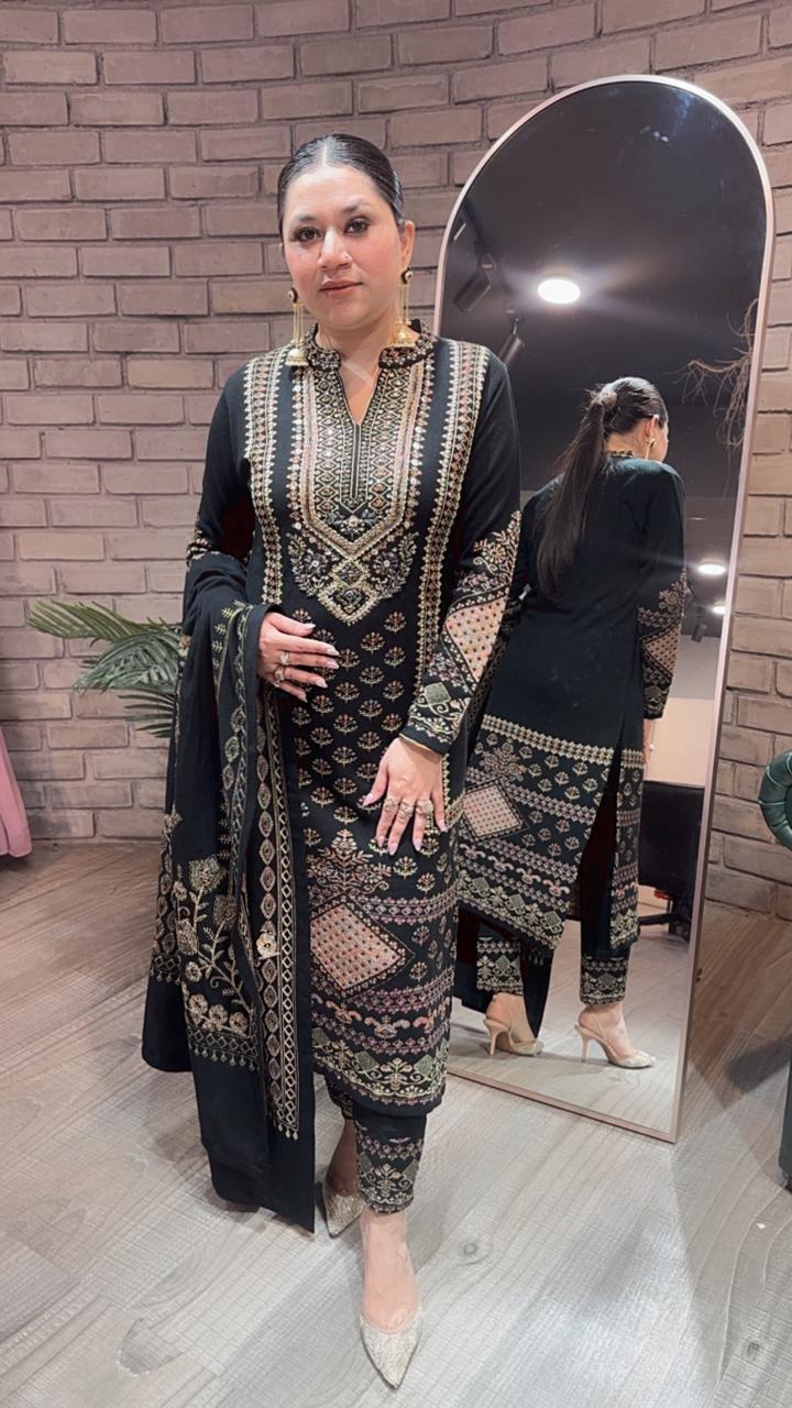 Pepper Black Woolen Designer suit