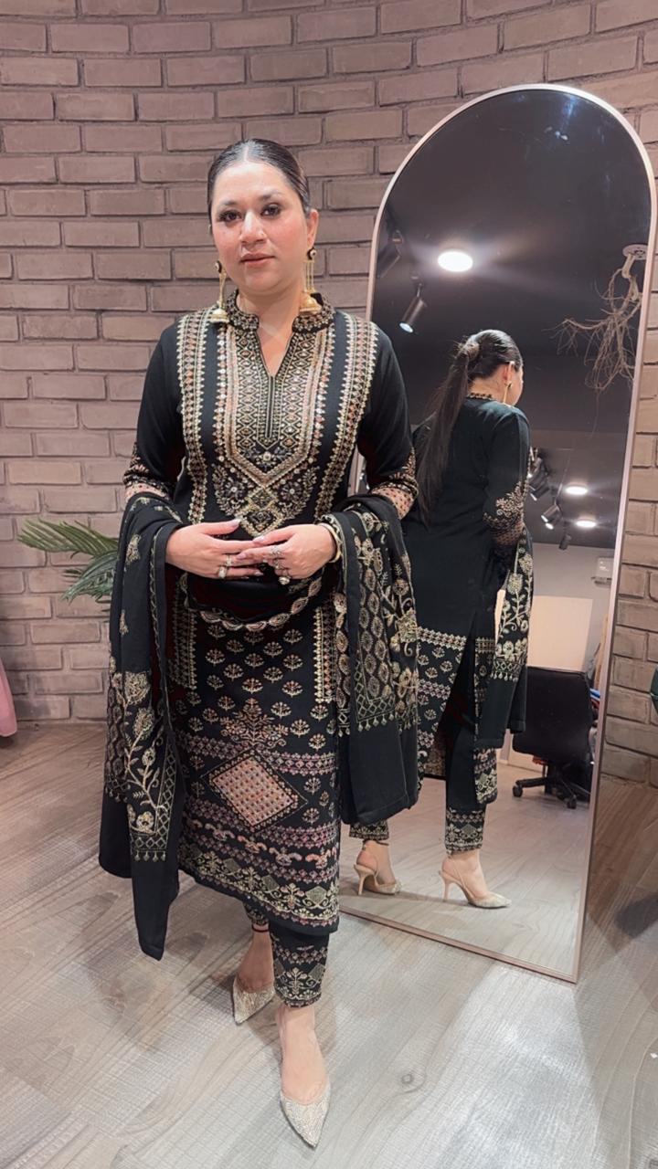 Pepper Black Woolen Designer suit