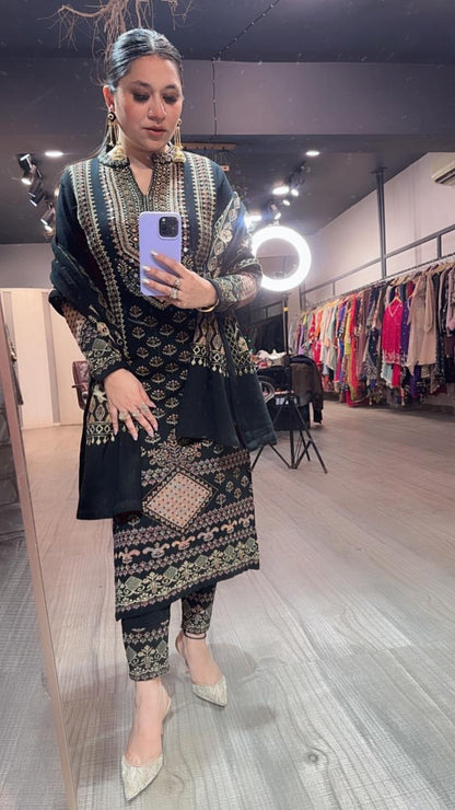 Pepper Black Woolen Designer suit