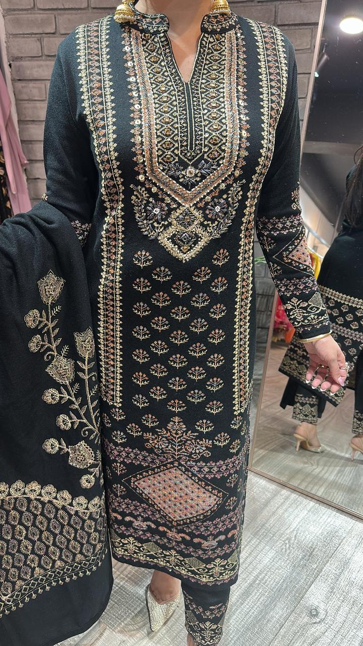 Pepper Black Woolen Designer suit