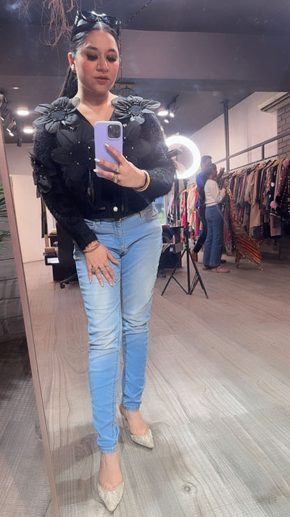 Flowy Black 3D Sweater