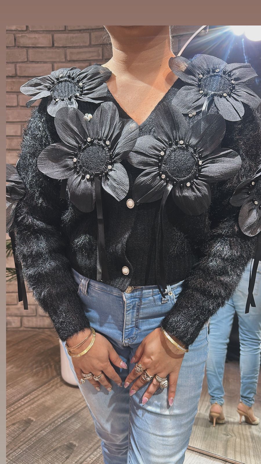 Flowy Black 3D Sweater