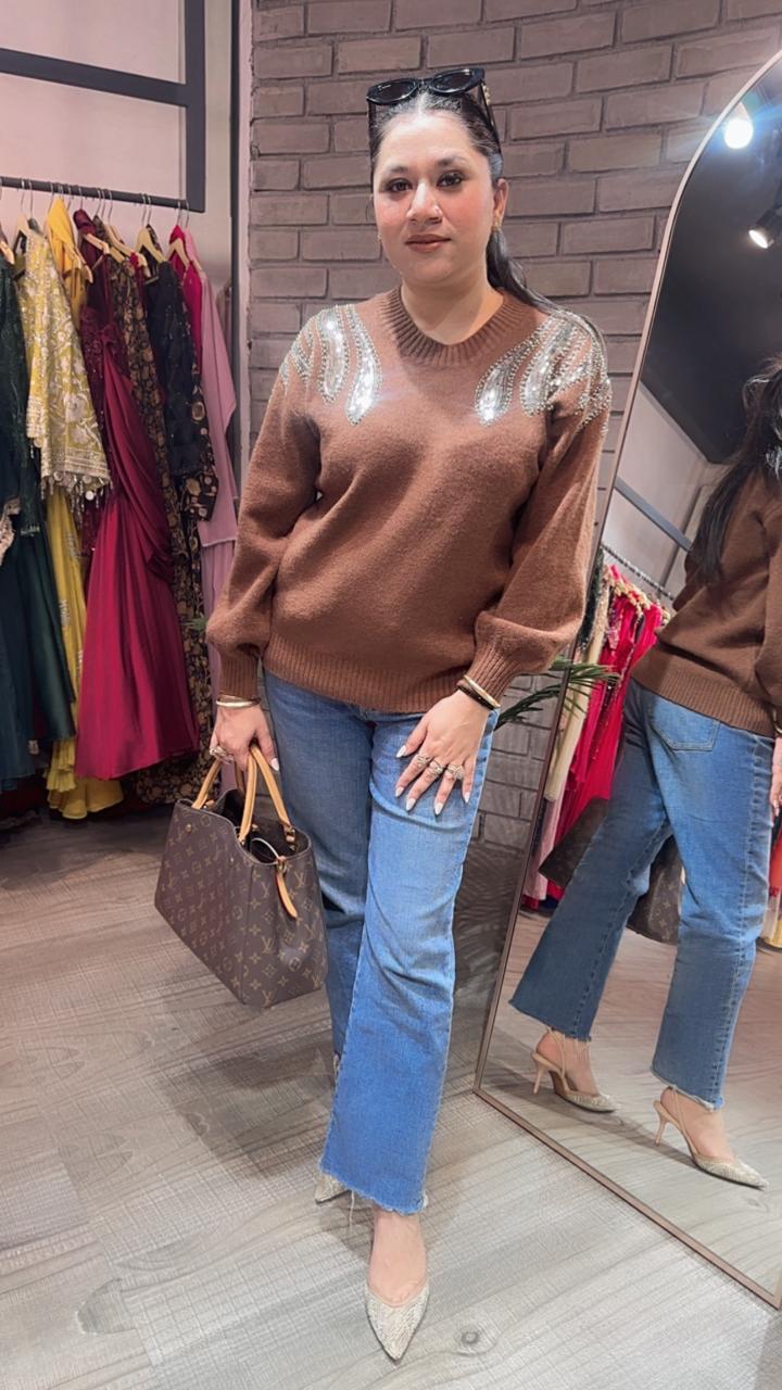 Elles Brown Woolen Sweater