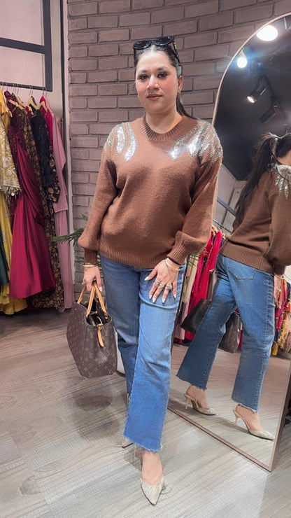 Elles Brown Woolen Sweater