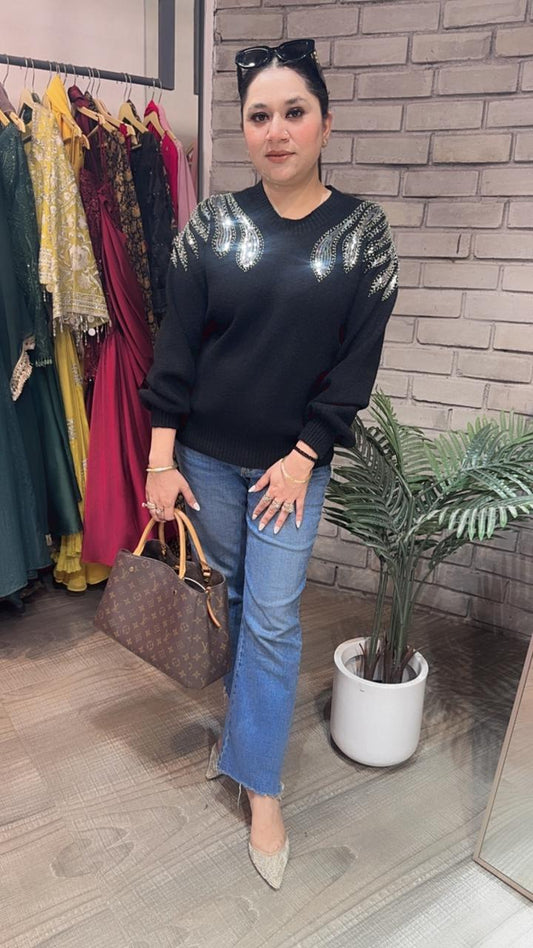 Elles Black Woolen Sweater