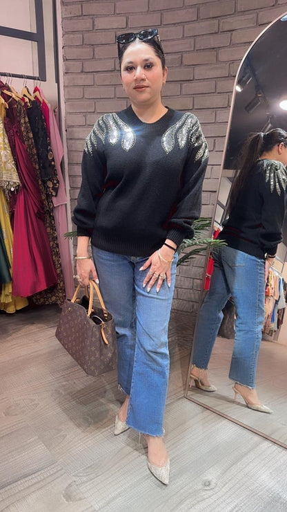 Elles Black Woolen Sweater