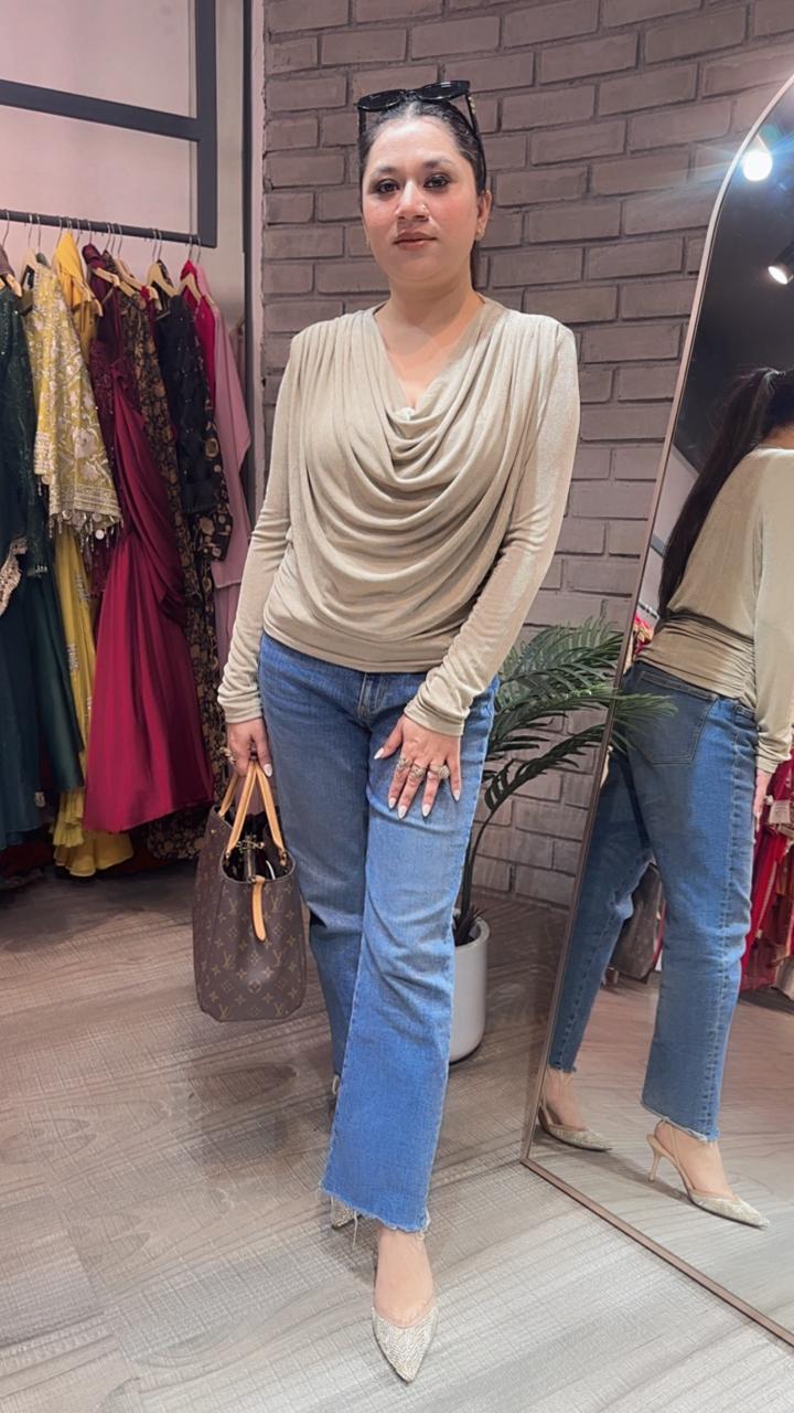 Cowl Beige knitted full Sleeve Top