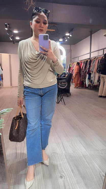 Cowl Beige knitted full Sleeve Top