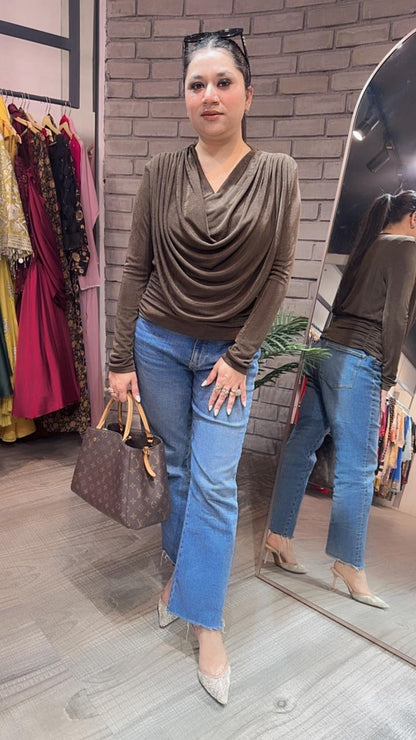Cowl Brown knitted full Sleeve Top