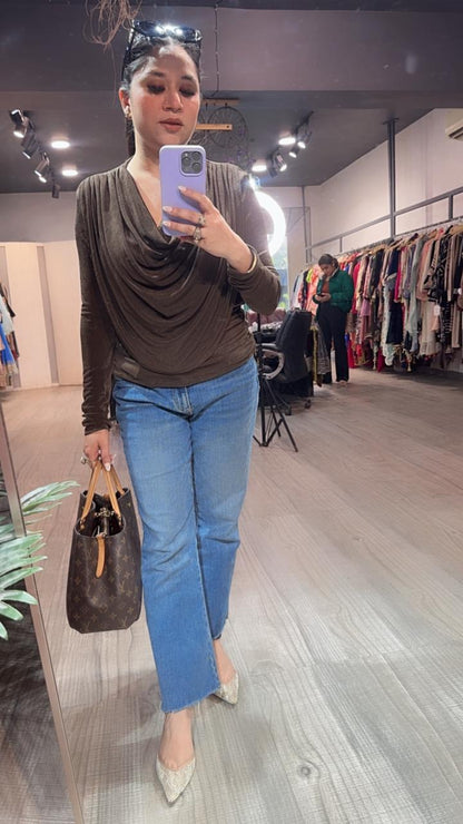 Cowl Brown knitted full Sleeve Top